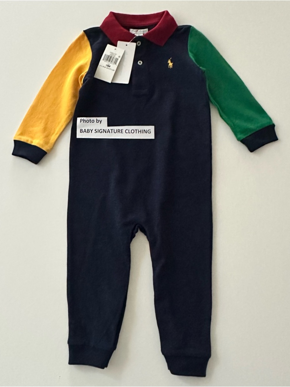 Ralph Lauren 18 Months Baby Boy Navy Polo Romper Colorblock One-Piece NWT